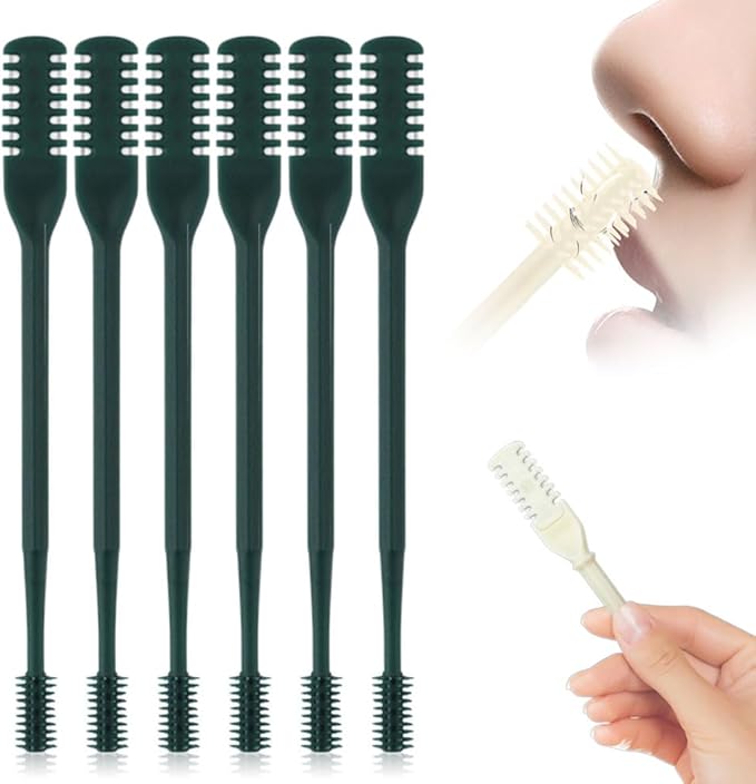 2 in 1 Nasal Hair Cutter, 2025 New Double Sided Nose Hair Knife Nostril Hair Remover Tool, Portable Manual 360° Rotating Nose Hair Trimmer with Ear Digger for Men Women (Dark Green, 6Pcs)