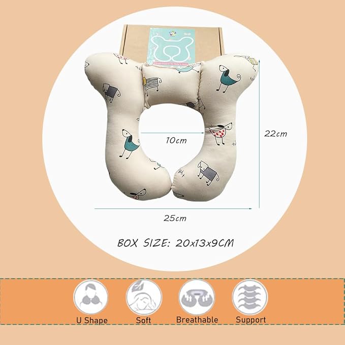Baby Neck Pillows, Comfortable Baby Travel Head Neck Support for Car Seat Stroller Pushchair, Soft PP Cotton Travel Cushion for 0-1 Year Old Toddler Infant Newborn, Dogs