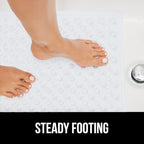 GORILLA GRIP Patented Bath Tub Shower Mat, Machine Washable Bathtub Floor Liner Mats, Suction Cups and Drain Holes to Keep Tubs Clean, Soft on Feet, Bathroom Essentials, 35x16 Inch, White