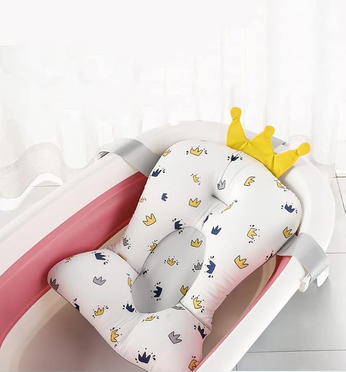Baby Bath Pad, Soft Bathtub Mat, Adjustable Nonslip Newborn Toddler Bath Cushion, Comfortable Skin Friendly Floating Pad for 0-12 Months Infant (Crown)