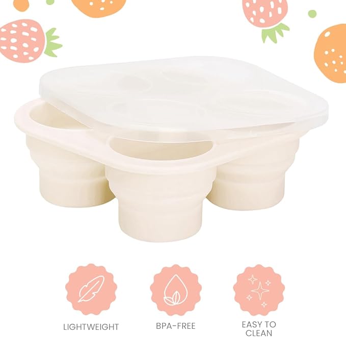 Lulyboo Silicone Foldable and Portable Baby Food Freezer Tray with Lid, Storage Container for Homemade Baby Food, Veggie & Fruit Purees, Ivory