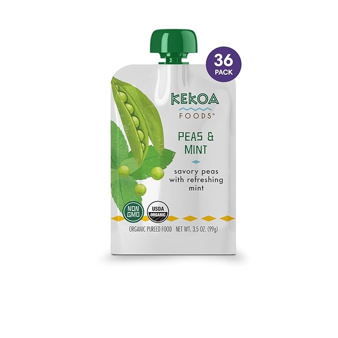 Kekoa Foods 100% Organic Vegetarian Baby Food Puree - Gluten-Free, Vegan, 3.5 oz Squeeze Pouch (36 Pack, Peas & Mint)