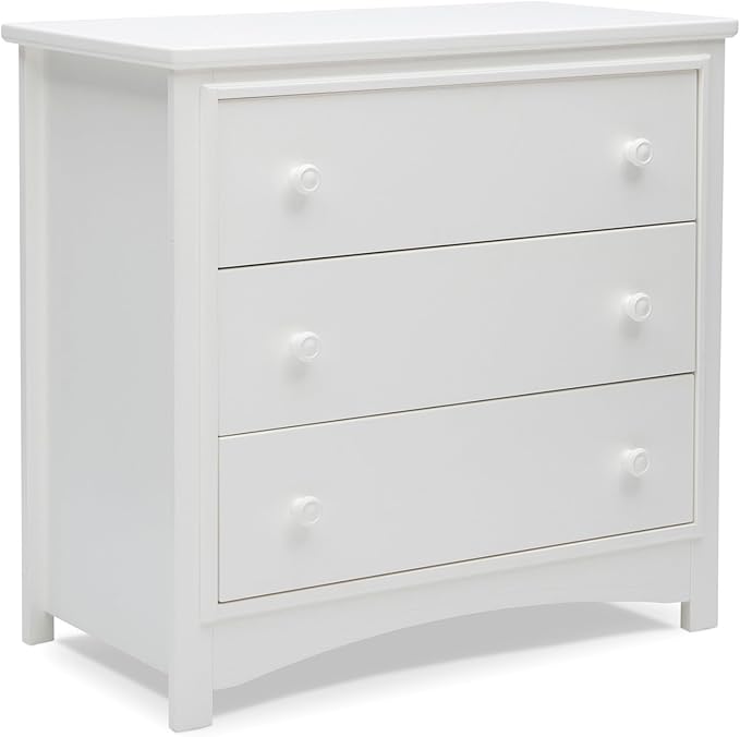 Delta Children Perry 3 Drawer Dresser with Changing Top and Interlocking Drawers, Bianca White