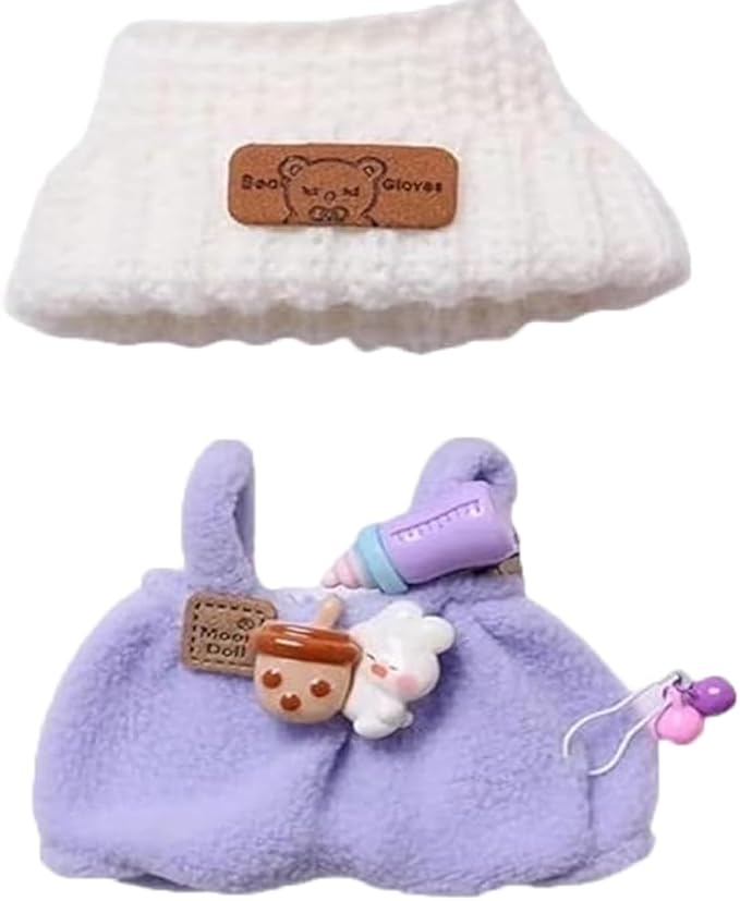 YAMASO Doll Clothes and Accessories Suitable for 17cm Dolls (1hat+1romper+1Camera Backpack no Doll)(Purple)