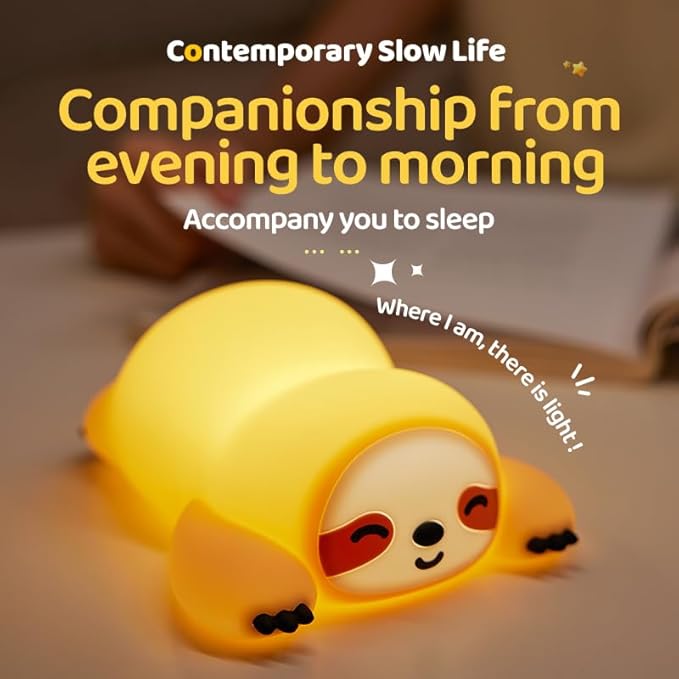 ATSUI Sloth Night Light, LED Squishy Novelty Animal Lamp, Food Grade Silicone, 3 Level Dimmable, Breastfeeding Nursery Nightlight for Room Decor, Funny Gifts Stuff for Boys Girls Baby Children