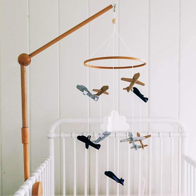 Baby Crib Mobile – Wooden Hanging Nursery Mobile for Bassinet, Baby Nursery Decor for Boys & Girls, Perfect for Shower Gift (Airplanes in The Clouds, Grey and White) Sorrel + Fern