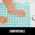 GORILLA GRIP Patented Bath Tub Shower Mat, Machine Washable Bathtub Floor Liner Mats, Suction Cups and Drain Holes to Keep Tubs Clean, Soft on Feet, Bathroom Essentials, 35x16 Inch, Clear Green