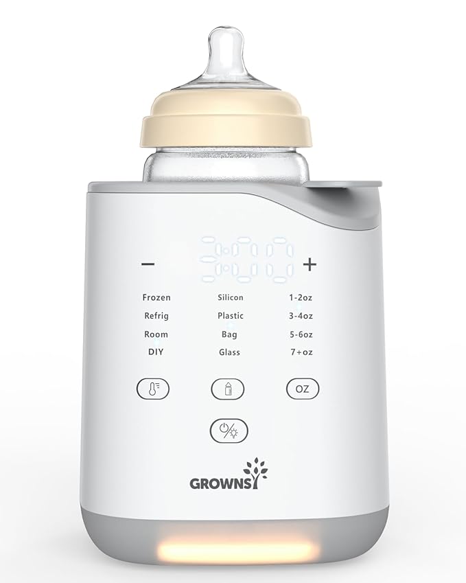 GROWNSY Bottle Warmer, 2025 Fast Baby Bottle Warmer for Breastmilk & Formula, Smart Temperature Control, with Timer, Thaw, Food Heater, Night Light, Calentador De Biberones for All Bottles