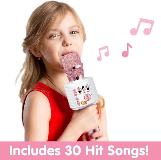 Move2Play, Kids Karaoke Microphone | Includes Bluetooth & Pre-Loaded Songs | Birthday Girls Present for All Ages, 2, 3, 4, 5+ Year Old Girls, Boys & Toddlers (Pink)
