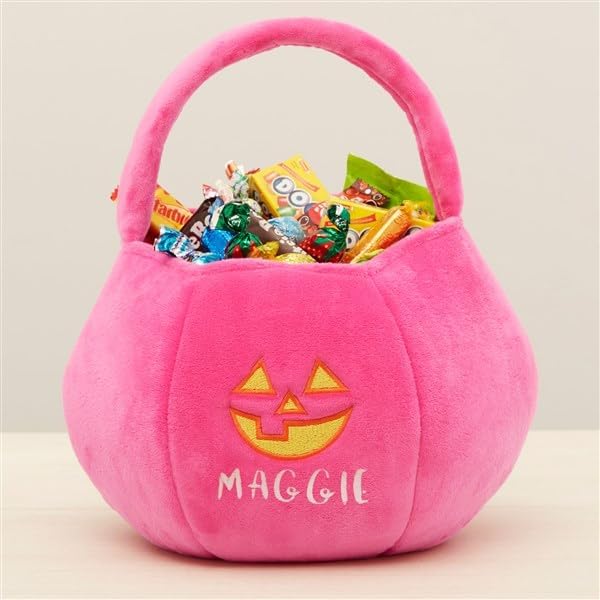 Personalization Universe Jack-o'-Lantern Embroidered Plush Halloween Treat Bag, Candy Bag, Perfect for Trick or Treating