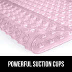 GORILLA GRIP Patented Bath Tub Shower Mat, Machine Washable Bathtub Floor Liner Mats, Suction Cups and Drain Holes to Keep Tubs Clean, Soft on Feet, Bathroom Essentials, 35x16 Inch, Clear Light Pink