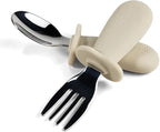 Ali+Oli Spoon & Fork Learning Set for Toddlers (Khaki) 6m+ Grab Easy BPA Free Food-Grade Silicone Handle, Kids Silverware Self Feeding Baby Utensils, Multi-stage Baby Feeding Set Ergonomic Design