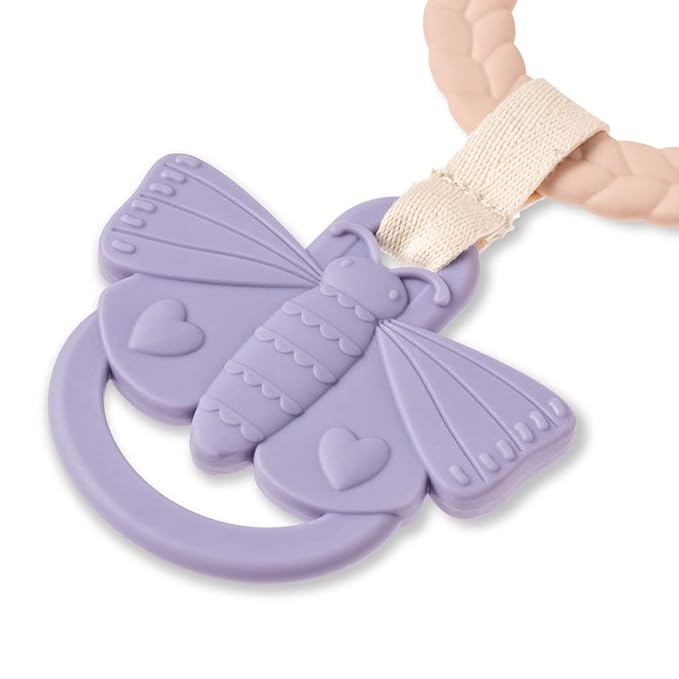 Itzy Ritzy Teething Activity Toy - Bitzy Busy Ring Features Braided Teething Ring and Dangling Toys; Includes Teether, Textured Ribbons, Crinkle Sound & Jingle Bell, Bunny RNG8497