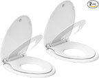 Elongated Toilet Seat, 19" Toilet Seat Set with Built-In Potty Training Seat for Toddlers, Quiet Close Hinges, Safe PP Material, Easy Install for Family Bathrooms, White 2-Pack