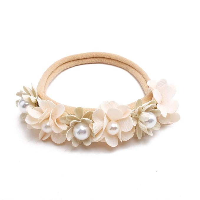 Baby Girl Nylon Headbands Flower Hair Bows Accessories-Elastic Hair Band Crown Handmade FLoral Wraps Birthday Gifts for Girls Newborn Infant Toddler 3Pcs