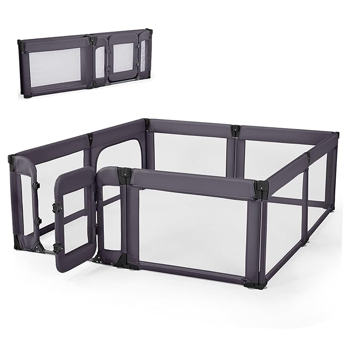 Baby Playpen,Large Play Pen for Babies and Toddlers with Door 79x71 Inch, Adjustable Playpen Non-Slip Suction Cups Base Safe and Sturdy, Indoor Outdoor Playard,Black