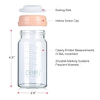 COMI Wide Neck Glass Breastmilk Collection n Storage Bottle, 6oz with Screw Ring Sealing Disk; Re-markable Sealing Disc. BPA Free, Fits Breast Pumps & Nipples (Pink Lids)