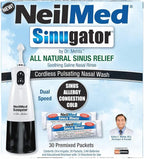 NeilMed Sinugator Cordless Pulsating Nasal Irrigator (Dual Speed) with 30 Premixed Packets and 3 AA Batteries - Black (Pack of 1)