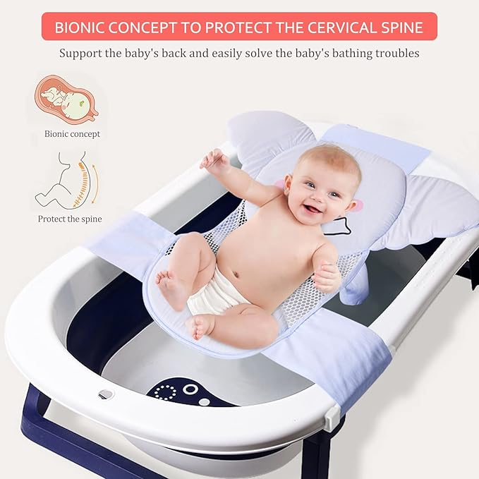 AIR&TREE Baby Bath Seat Support Net, Quick Drying, Adjustable, Comfortable, Non-Slip, Infant Bathtub Sling Shower Mesh for a Tub, with Safety Support Corners (Blue)