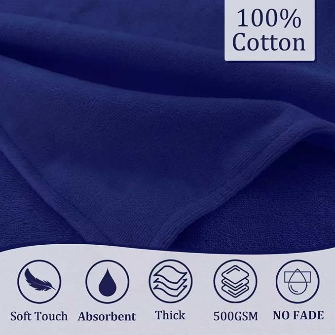 VOOVA & MOVAS Thick Baby Hooded Bath Towel - 100% Cotton,500GSM, 33x31.5 Inches,0-2Years, Super Absorbent Large Towel with Cute Elephant Ears Hood for Newborn, Baby, Infant, Navy