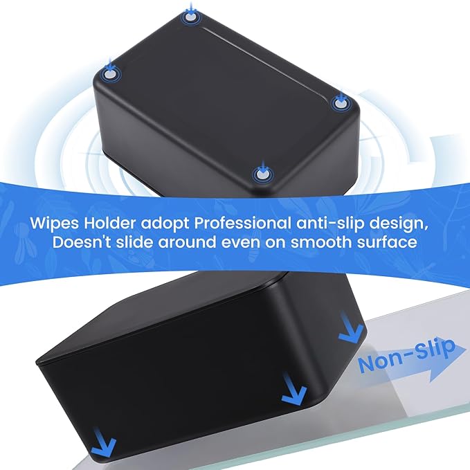 Baby Wipes Dispenser & Wipes Holder - Non-Slip Refillable Baby Wipes Container with Sealing Lid, Keeps Wipes Fresh, Portable Wipes Case for Travel & Home (Black)