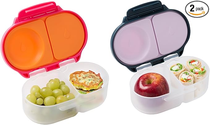 b.box Snack Box (2-pack) Reusable Snack Containers with Lids – Bento Box for Kids & Toddlers, Leakproof Lunch Box, BPA-Free and Dishwasher Safe Snack Container (S'shake + Indigo Rose, 1 3/4 Cup)