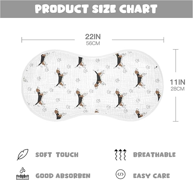 2 Pack Muslin Burp Cloths Beagle Paw Print White Cotton Baby Burp Cloths Ultra Absorbent Burping Cloth Soft Spit Up Rags for Baby Boys Girls 22x11 Inch