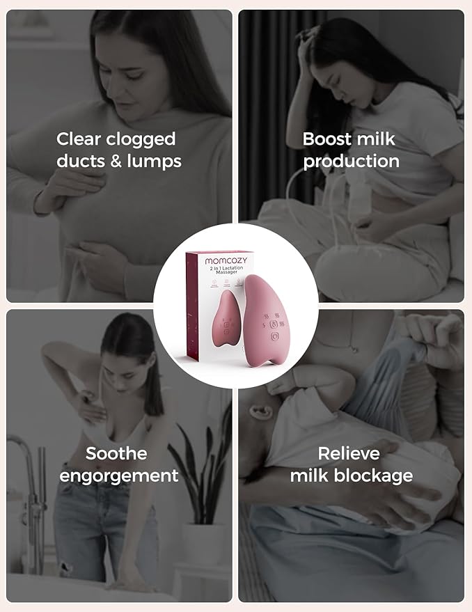 Momcozy Warming Lactation Massager Pro, 8 Vibration Modes & 4 Heating Levels, Longer-Lasting & 100s Rapid Warming Breast Massager, Quick Charging, Improves Milk Flow & Relieves Breast Engorgement