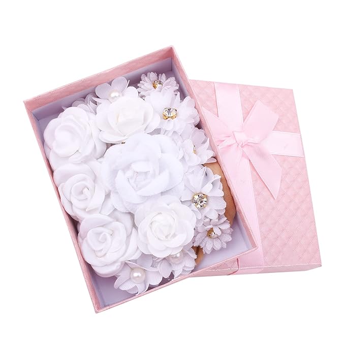 Baby Girl Nylon Headbands Flower Hair Bows Accessories-Elastic Hair Band Crown Handmade FLoral Wraps Birthday Gifts for Girls Newborn Infant Toddler 3Pcs