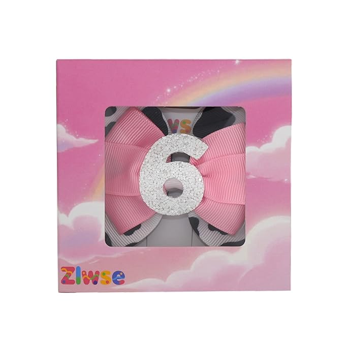 Sixth Birthday Hair Bow for Baby Girls 1 2 3 4 5 6 Years Sprinkle Decorations Party Hair Clip Accessories for Six 6th Birthday Glitter Cow Print