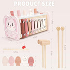 Joyreal Montessori Toys for 1 Year Old Girl Gift - Pink Wooden Hammering Pounding Toy with Xylophone & Fishing Game - Toddler Learning Activities for Kids 1+ 2 3 Year Old Christmas Birthday Gifts