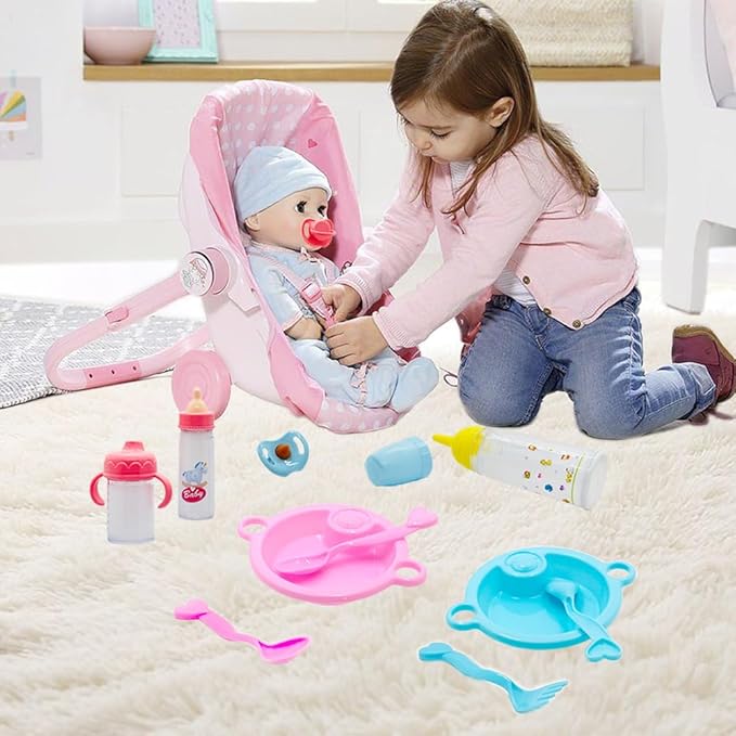 Baby Doll Accessories Magic Bottle Set Magic Disappearing Milk Juice Bottles Sippy Cups with Pacifiers Bowl Spoons, Doll Bottle Toys Feeding Pretend Playset for Kids Girls Ages 3+ (Big Set(12pcs))