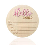 Baby Announcement Sign - 5.9 Inch Wooden Hello World Newborn Sign, Birth Announcement, Baby Shower Hospital Nursery for Newborn Boys and Girls (Pink)