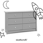 Storkcraft Crescent 6 Drawer Double Dresser (Pebble Gray) – GREENGUARD Gold Certified, Nursery Dresser for Kids Bedroom