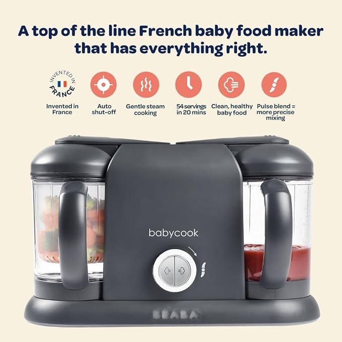 BEABA Babycook Duo 4 in 1 Baby Food Maker, Baby Food Processor, Baby Food Blender Baby Food Steamer, Make Fresh Healthy Baby Food at Home, 9.1 Cup Capacity, Makes 54 Servings in 20 Mins, Oat