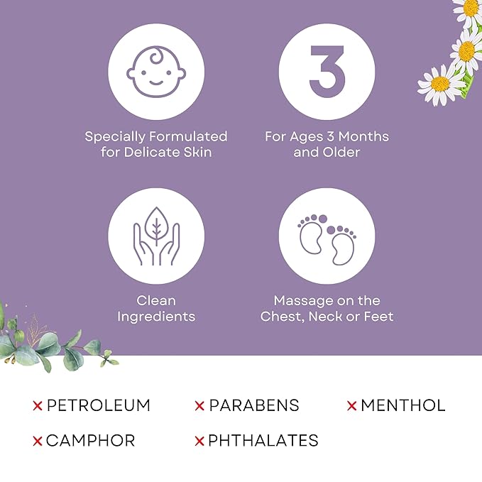 HERBION Naturals Baby Chest Rub, Ages 3 Months+, All-Natural Soothing Ointment with Coconut Oil, Eucalyptus, Lavender, Chamomile, Shea Butter, Petroleum & Menthol-Free, Non-GMO, 10.59 Oz, Pack of 3