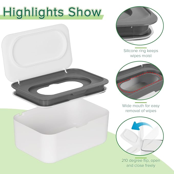 2 Pack Baby Wipes Dispenser, Wipes Case Baby Wipe Holder Keeps Wipes Fresh, Non-Slip, Easy Open & Close (2 Pack Gray)