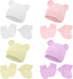 Cuffbow 4 Pcs Preemie Hats Mittens and Socks Set Preemie Mittens Warm Terry Socks for Baby