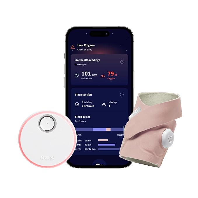 Dream Sock – Smart Wearable Baby Monitor, Infant Pulse Oximeter Tracks Oxygen & Heart Rate | Parents Receive Alerts, Sleep & Health Insights via App | Dusty Rose