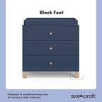 Storkcraft California 3-Drawer Chest with Removable Changing Topper (Midnight Blue with Driftwood) – GREENGUARD Gold Certified, Interlocking Drawer System, Pre-Installed Tracks, Easy Assembly
