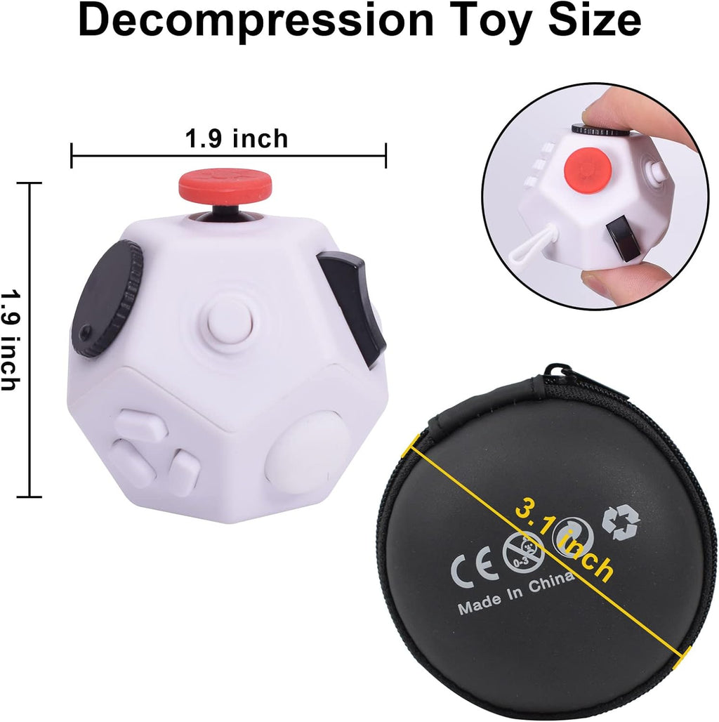 Mini Fidget Toys,12 Sides Finger Cube,Sensory Toys Relief Stress,Autism and Anxiety Depression Anti for Kids Adults Improve Focus (White)
