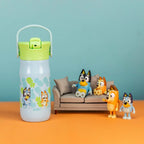 Zak Designs Harmony Bluey Kid Water Bottle for Travel or At Home, 14oz Recycled Stainless Steel is Leak-Proof When Closed and Vacuum Insulated (Bluey, Bingo, Muffin)