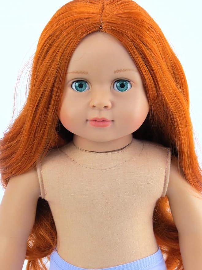 American Fashion World 18-Inch 'Charlotte' Red Hair Vinyl Posable Girl Doll with Blue Eyes | Undressed Doll | Premium Quality & Design