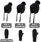 Basic Winter Baby Beanie Gloves Boys Girls Knitted Hat Pompom Kids Earflap Hats Warm Infant Toddler Beanie Mittens Set