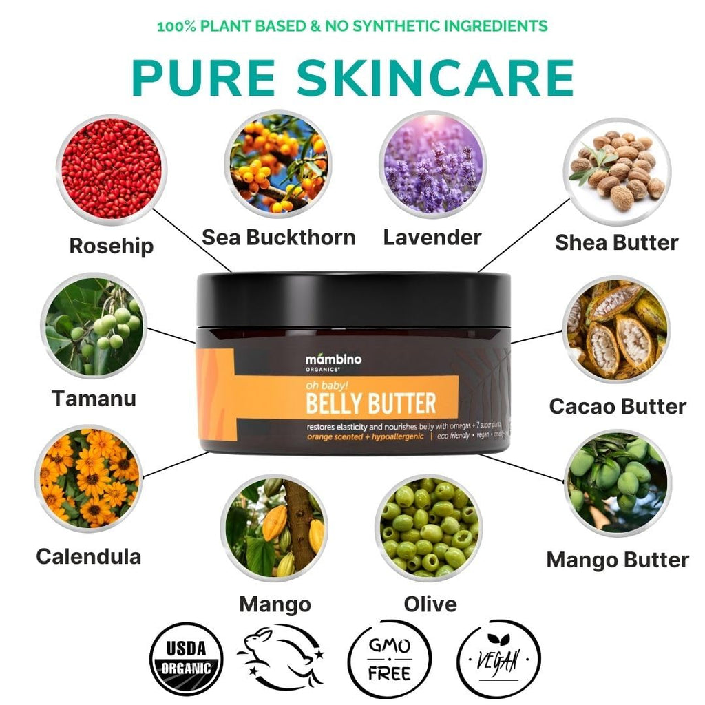 Mambino Organics Oh Baby! Belly Butter – Organic Stretch Mark Cream for Pregnancy with Dutch Shea & Cocoa Butter – Vitamins, Omegas for Elasticity – Cruelty-Free Maternity Care, 2-Pack 4 fl oz