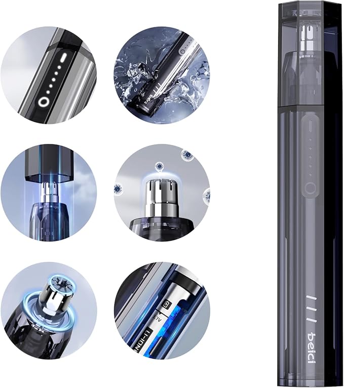 Nose Ear Trimmer Clipper R Angle Round Fast Charge Type-c Port Painless Hair Trimmer for Men Women,Touch Control Available Wet Hands with IPX7 Waterproof,Dual Edge Blades for Easy Cleaning Grey
