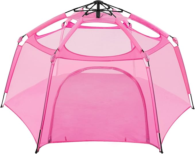 Alvantor Pop Up Playpen- 7'x7'x44”Baby Playpen Large Kids Play Tent Portable and Foldable Playpen Indoor/Outdoor Play Yard with Protective Mesh, UV SPF 50+ Sunshade, and Soft Foam Floor, Pink