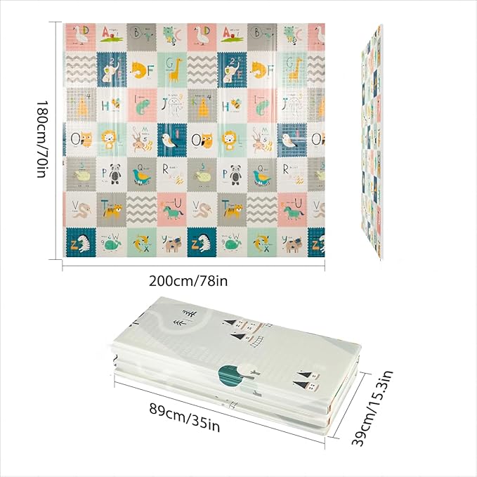 FLAGAV Baby Play Mat, 79x71inch Extra Large Folding Baby Crawling Mat, Waterproof Reversible Playmat Foam Non Toxic Anti-Slip Portable Kids Play Mat for Infant, Toddler