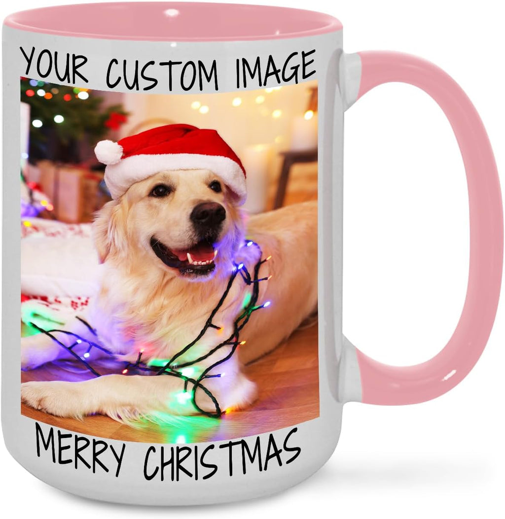 Ship Next Day Custom Mug Design Your Own Photo Text Personalized Picture Gifts for Women Men Customized Gift Idea Personalized Coffee Mugs 15oz Pink Handle