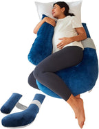 Pregnancy Pillow, Soft Maternity Pillow with Detachable & Adjustable Pillow Cover, Full Body Pillow for Adults Sleeping, Support for Back, Belly, Legs, HIPS Grey and Blue